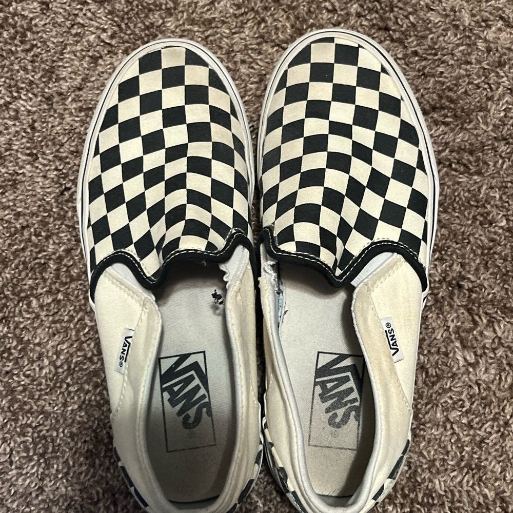 Vans Black and Cream Slip-On Sneakers Iconic Checkerboard